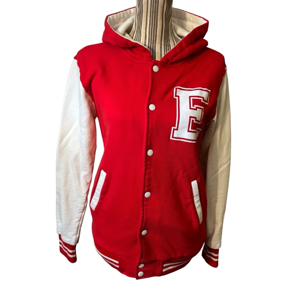 Sale! H2H Varsity Letterman Jacket M Red White E Snap Buttons 100% Cotton Retro